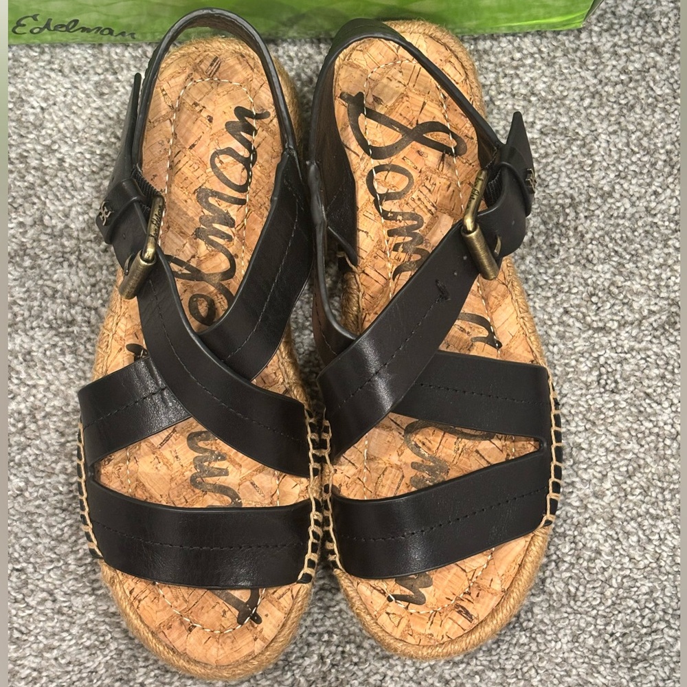 NIB SAM EDELMAN Aisling Black Leather Espadrille Platform Sandals Sz6 - Picture 11 of 11